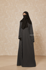 Black & White Striped Madina Abaya - Soft Relaxed Fit - Mediumweight Silk Crepe