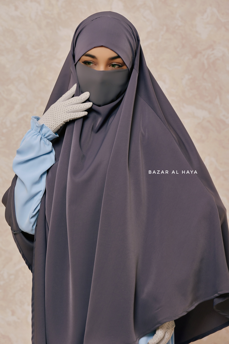 Mubarak Steel Grey Diamond Khimar - Nida Extra Long