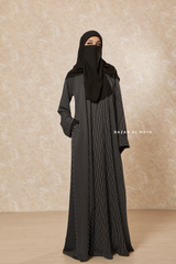 Black & White Striped Madina Abaya - Soft Relaxed Fit - Mediumweight Silk Crepe