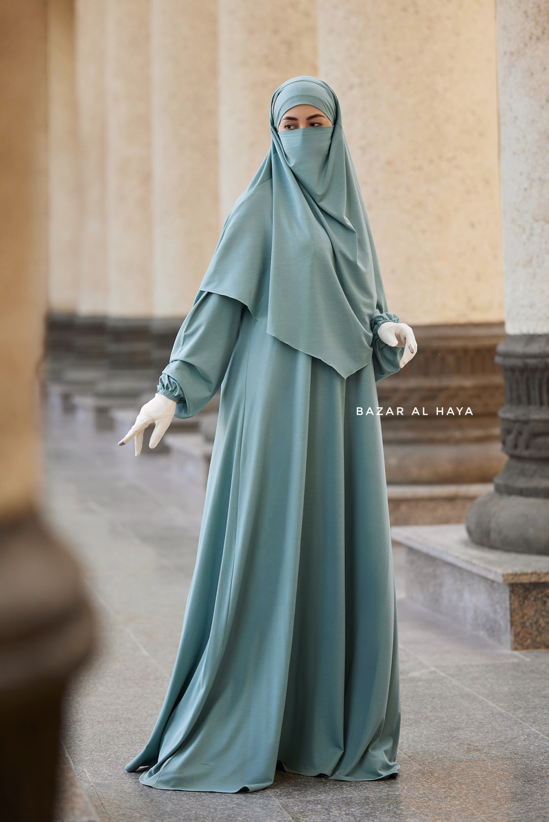 Eliza Two Piece Abaya & Khimar Set in Mint Cotton Super Soft & Breathable - Cozy