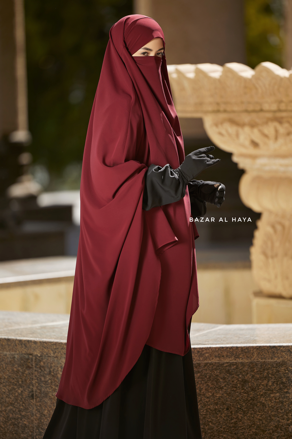 Safiyya Maroon Sleeveless Khimar - Soft Crepe Extra Long