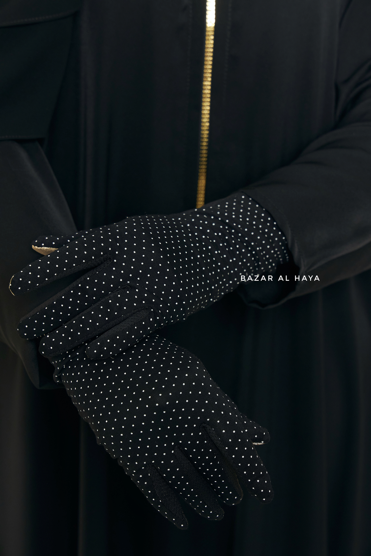 Black Touch Screen Dotted Long Gloves One Size