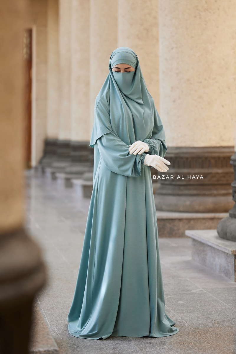 Eliza Two Piece Abaya & Khimar Set in Mint Cotton Super Soft & Breathable - Cozy