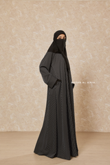 Black & White Striped Madina Abaya - Soft Relaxed Fit - Mediumweight Silk Crepe