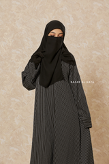 Black & White Striped Madina Abaya - Soft Relaxed Fit - Mediumweight Silk Crepe