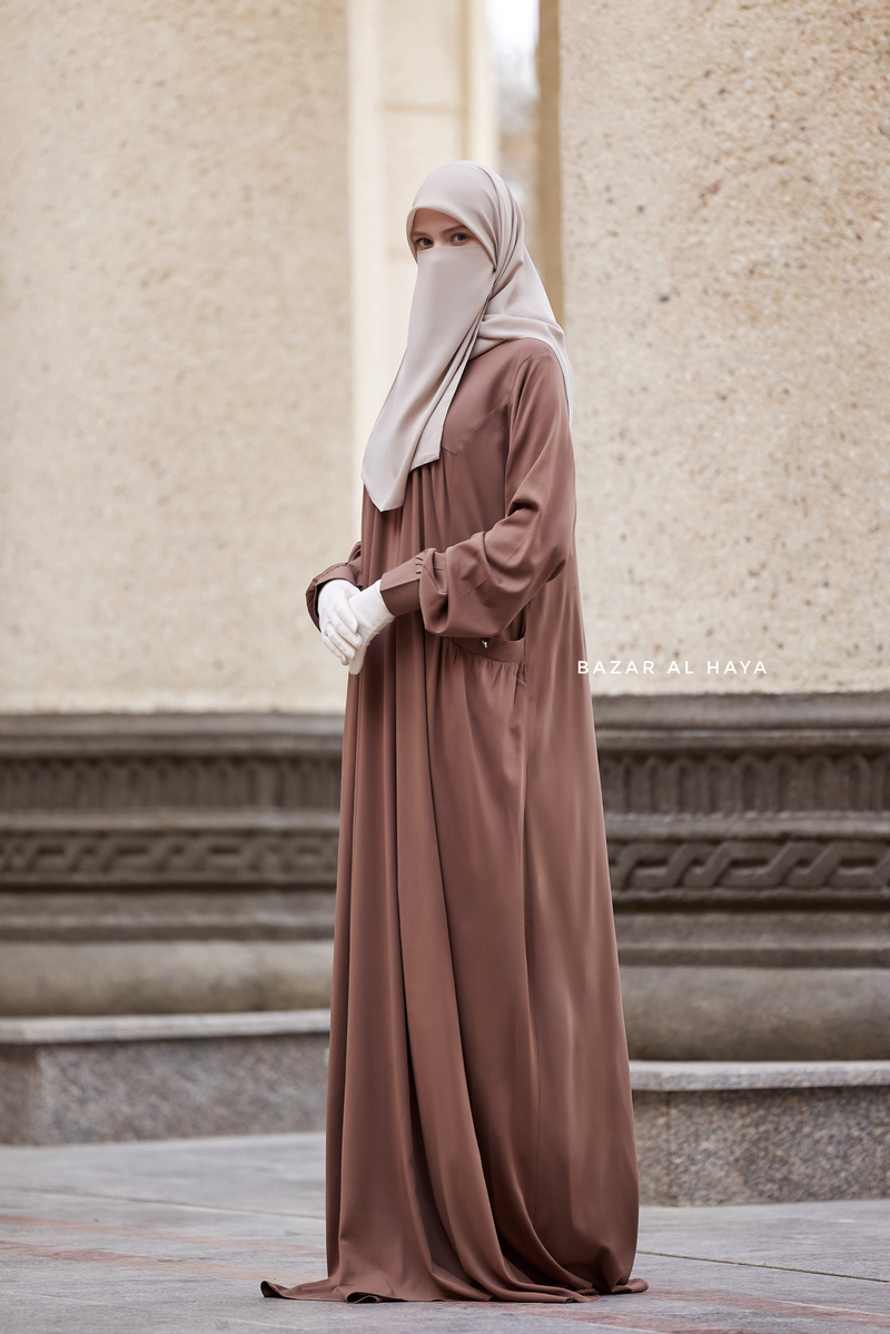 Layla Coffee Abaya - 100% Cotton Summer Relaxed Fit Dress With Pockets