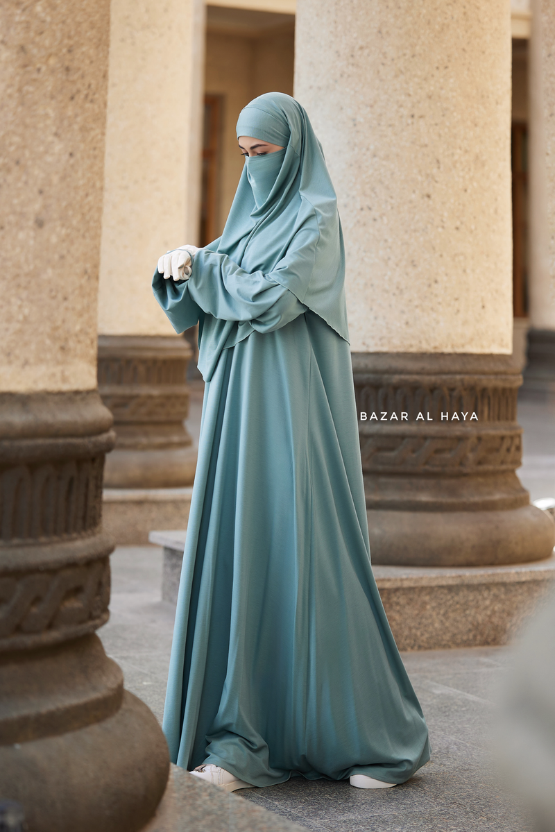 Eliza Two Piece Abaya & Khimar Set in Mint Cotton Super Soft & Breathable - Cozy