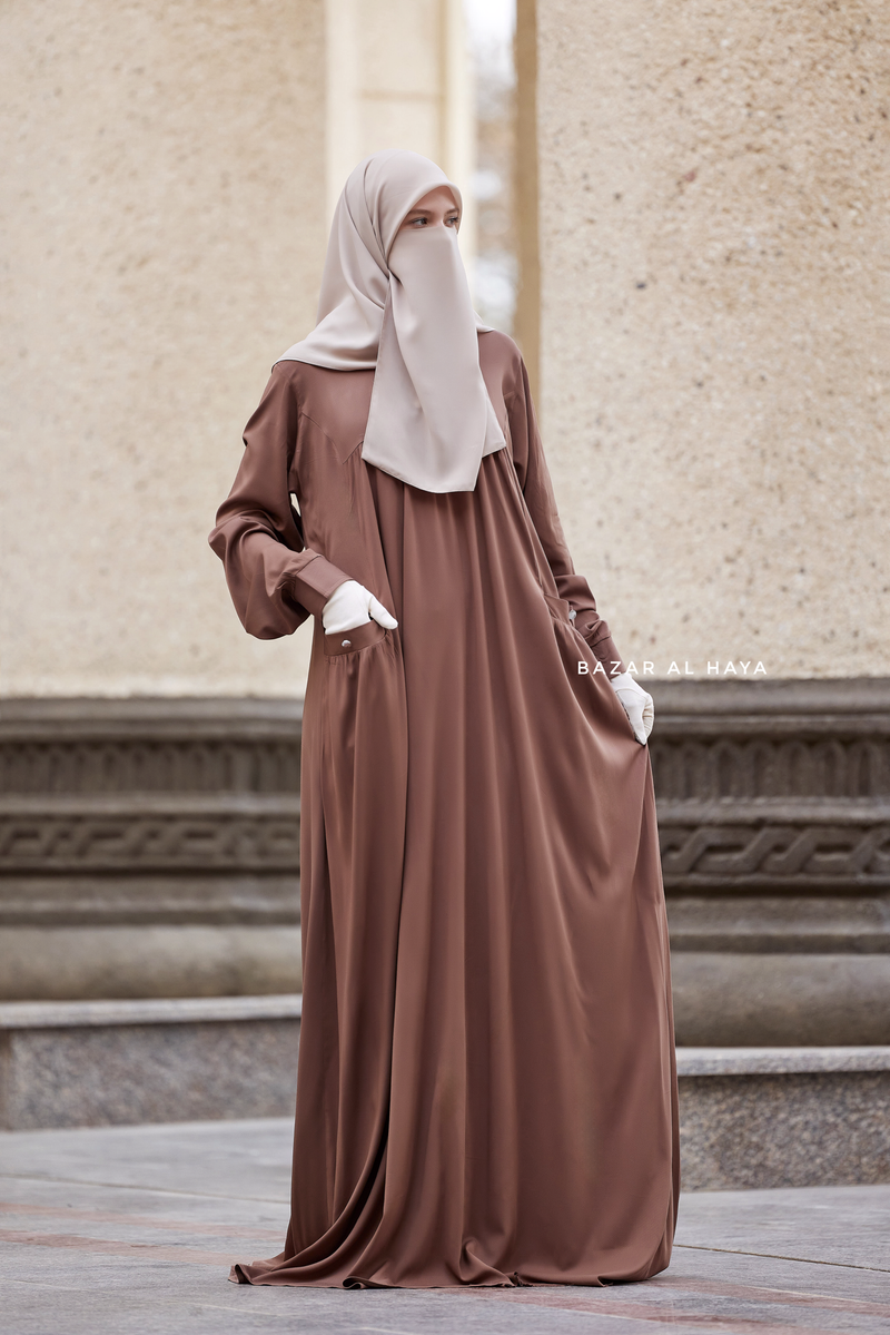 Layla Coffee Abaya - 100% Cotton Summer Relaxed Fit Dress With Pockets