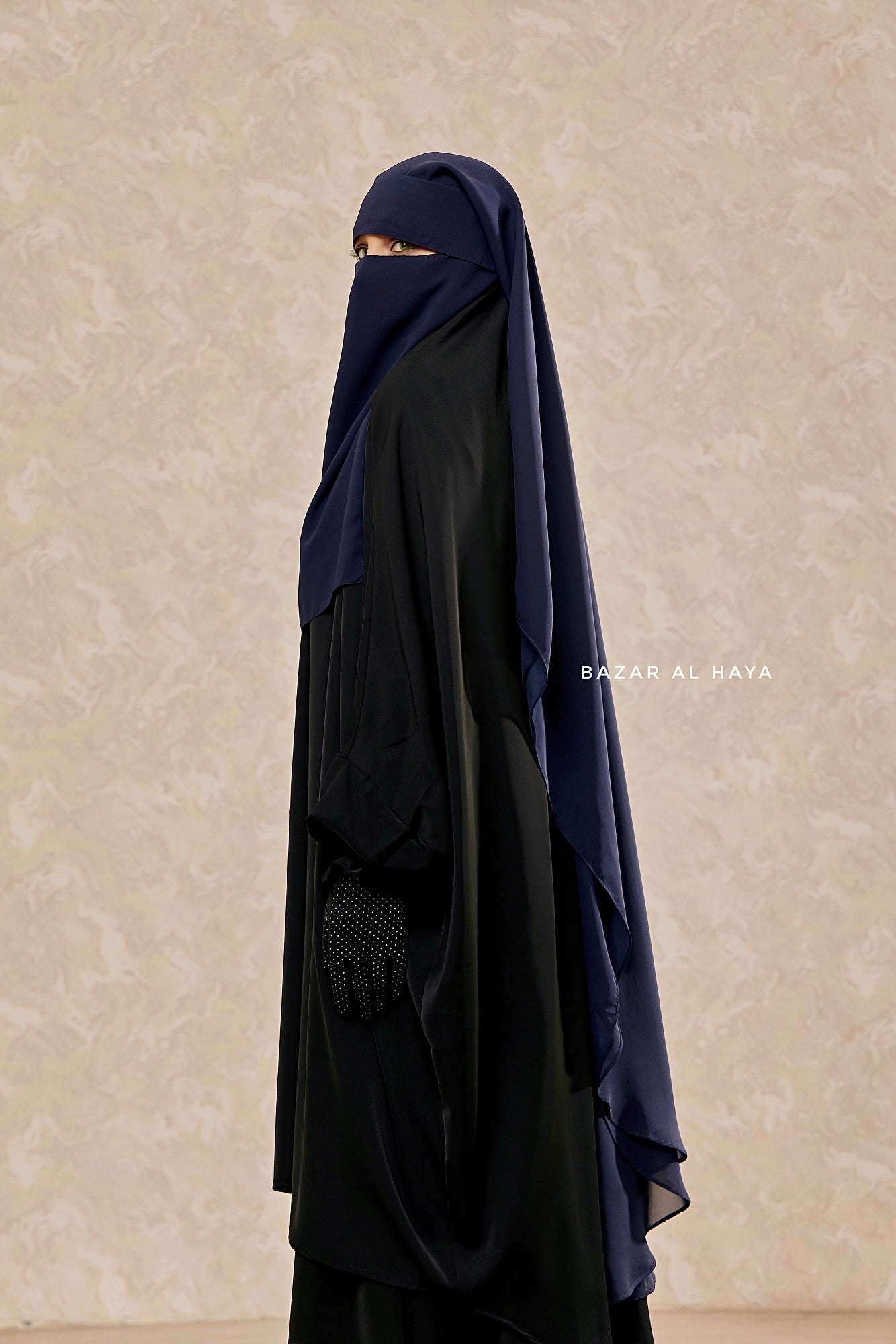 Dark Blue Flap Two Layer Niqab Long And Wide Super Breathable Veil Bazar Al Haya