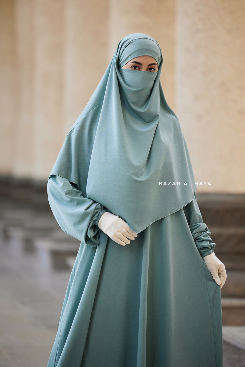 Eliza Two Piece Abaya & Khimar Set in Mint Cotton Super Soft & Breathable - Cozy