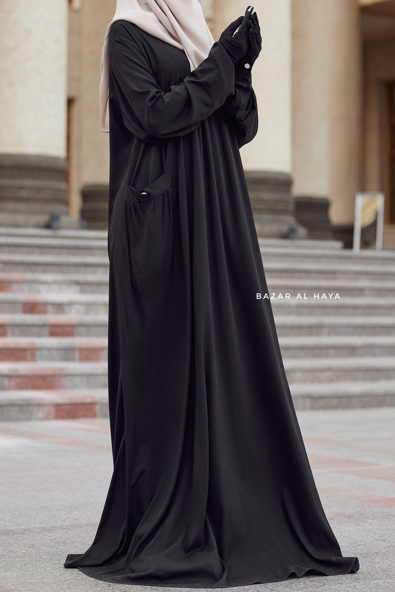 Layla Black Abaya Dress - 100% Cotton Summer Relaxed Fit Dress With Pockets