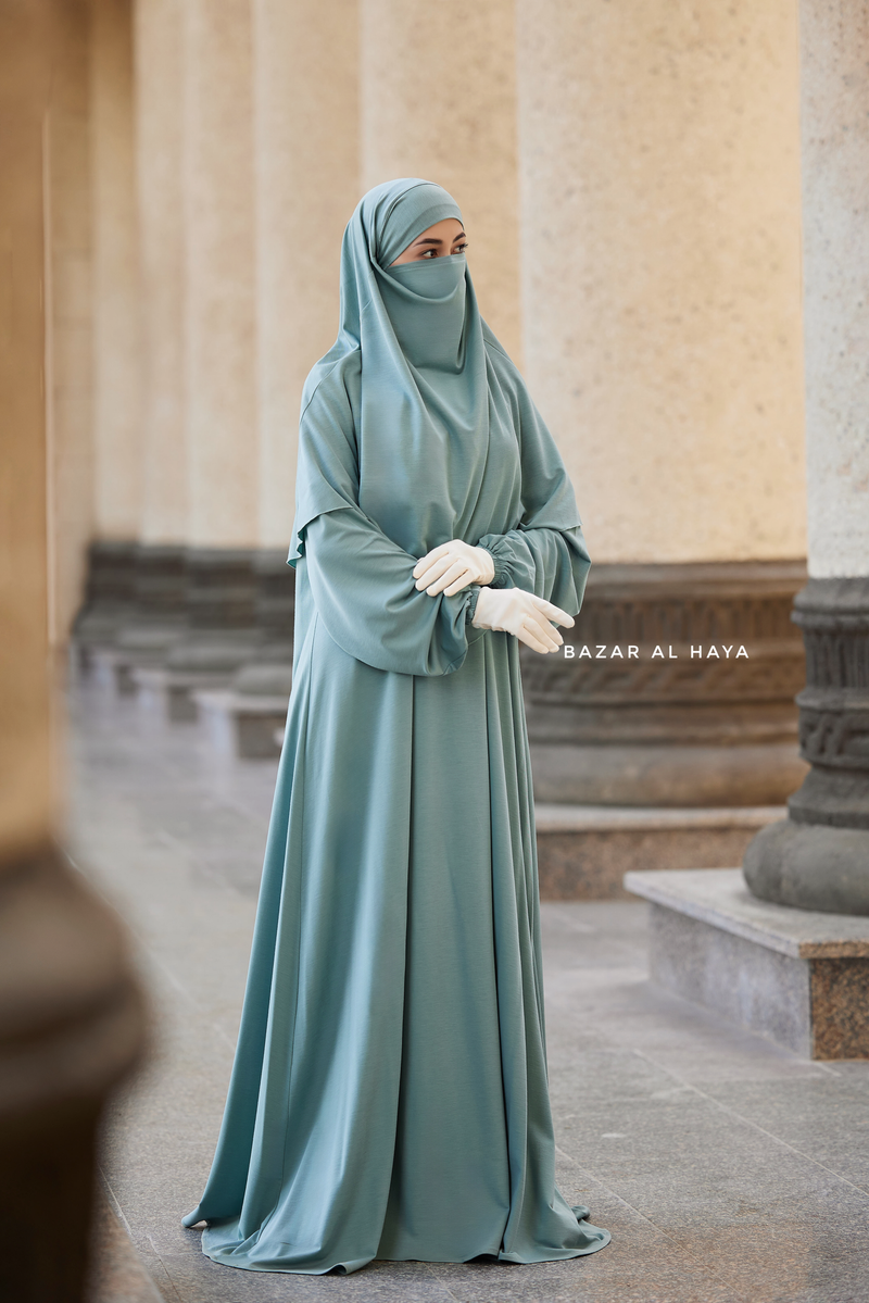 Eliza Two Piece Abaya & Khimar Set in Mint Cotton Super Soft & Breathable - Cozy