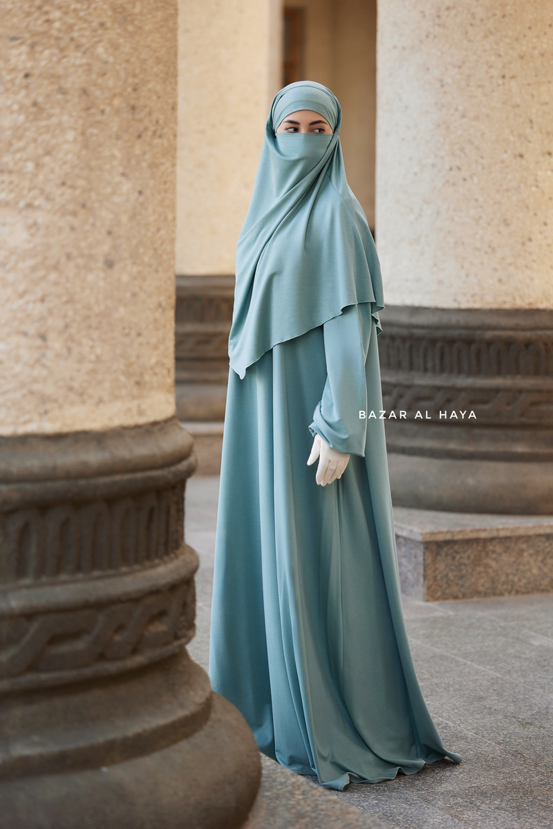 Eliza Two Piece Abaya & Khimar Set in Mint Cotton Super Soft & Breathable - Cozy