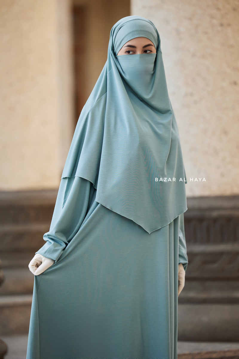 Eliza Two Piece Abaya & Khimar Set in Mint Cotton Super Soft & Breathable - Cozy