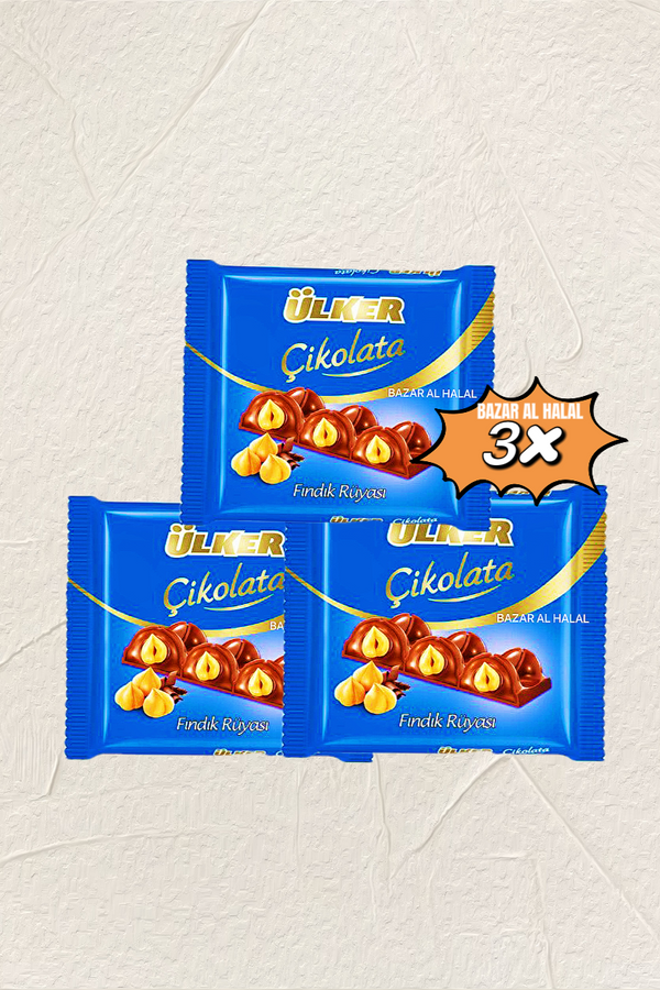 3 Pack Ulker Milk Chocolate With Hazelnut Square Bar -