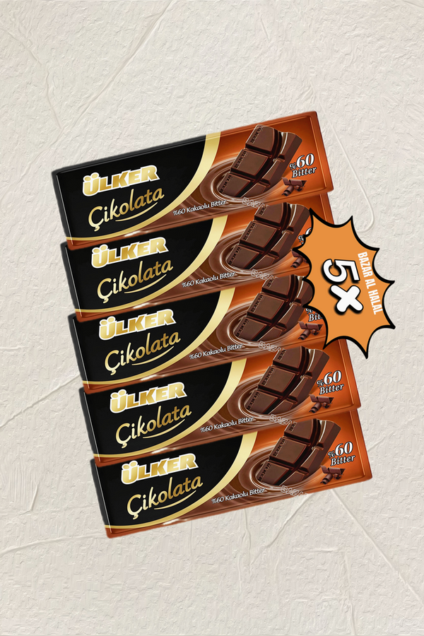 5 Pack Ulker Bitter Chocolate Bar - 60%