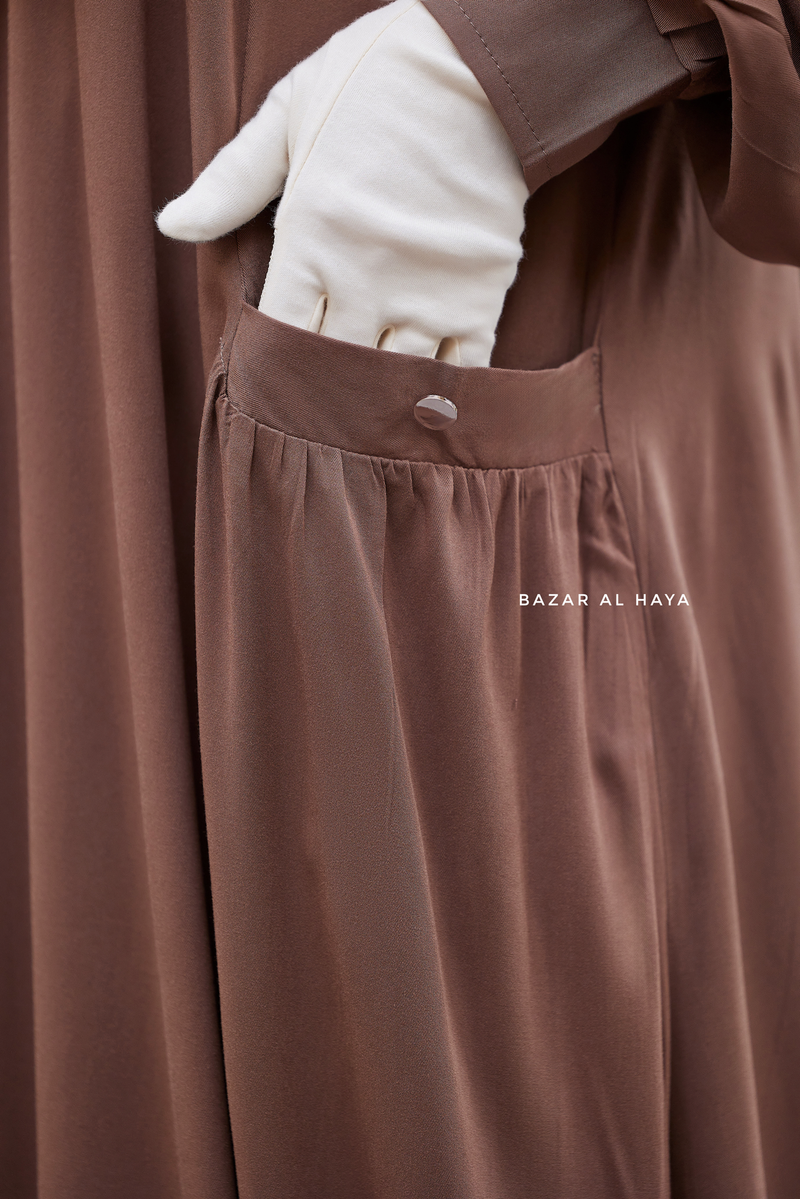 Layla Coffee Abaya - 100% Cotton Summer Relaxed Fit Dress With Pockets