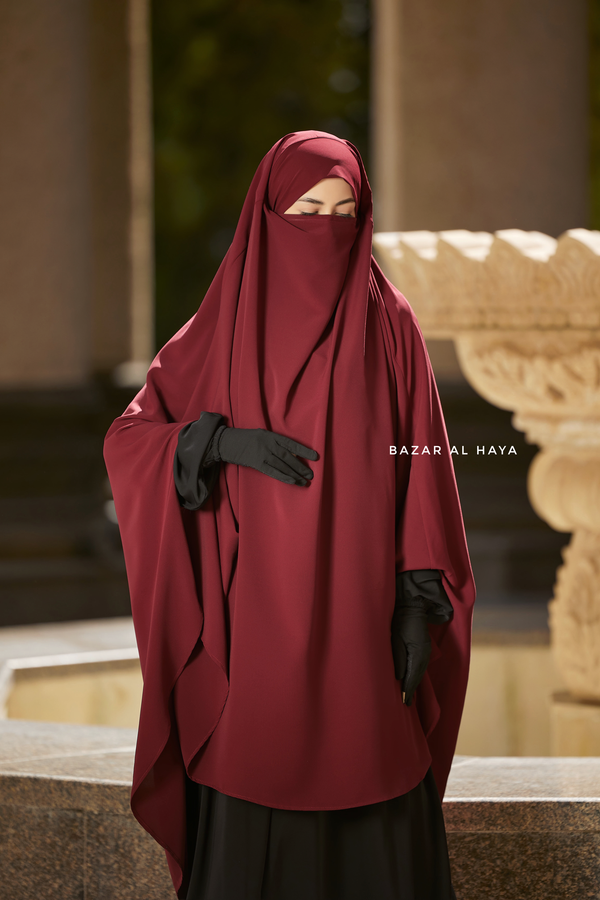 Safiyya Maroon Sleeveless Khimar - Soft Crepe Extra Long