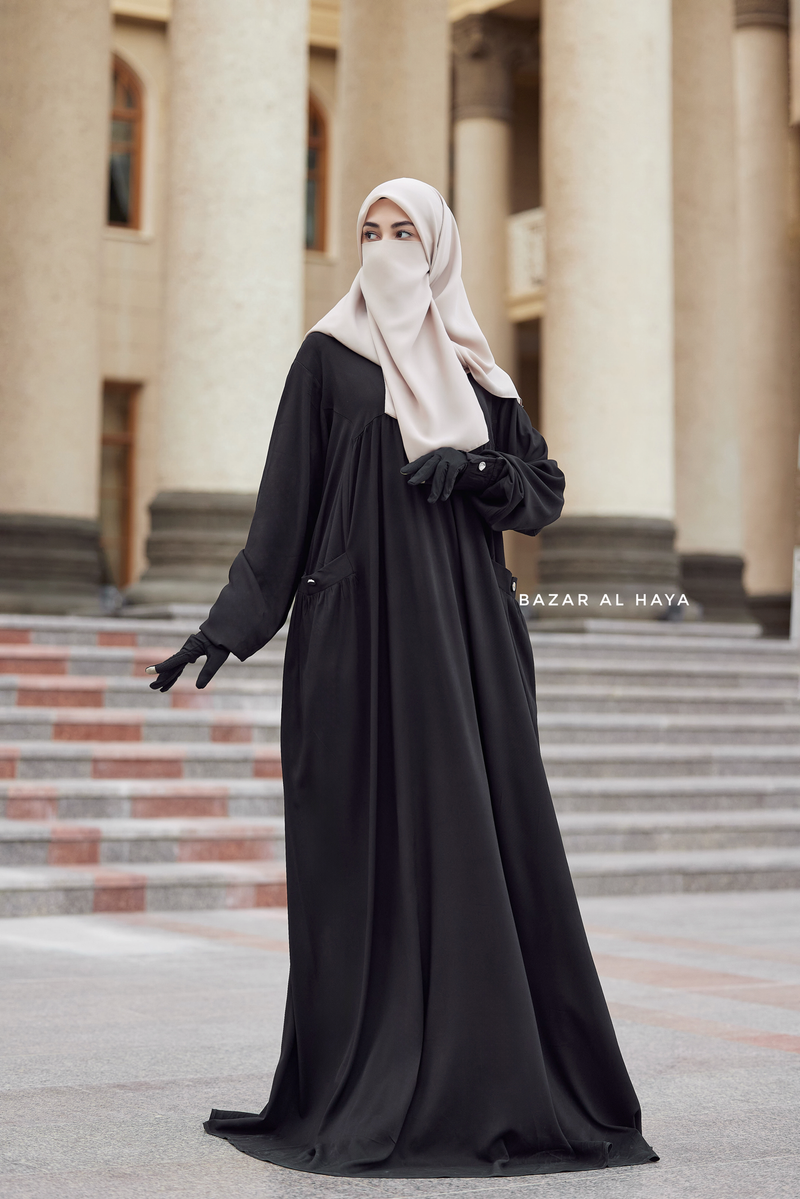 Layla Black Abaya Dress - 100% Cotton Summer Relaxed Fit Dress With Pockets