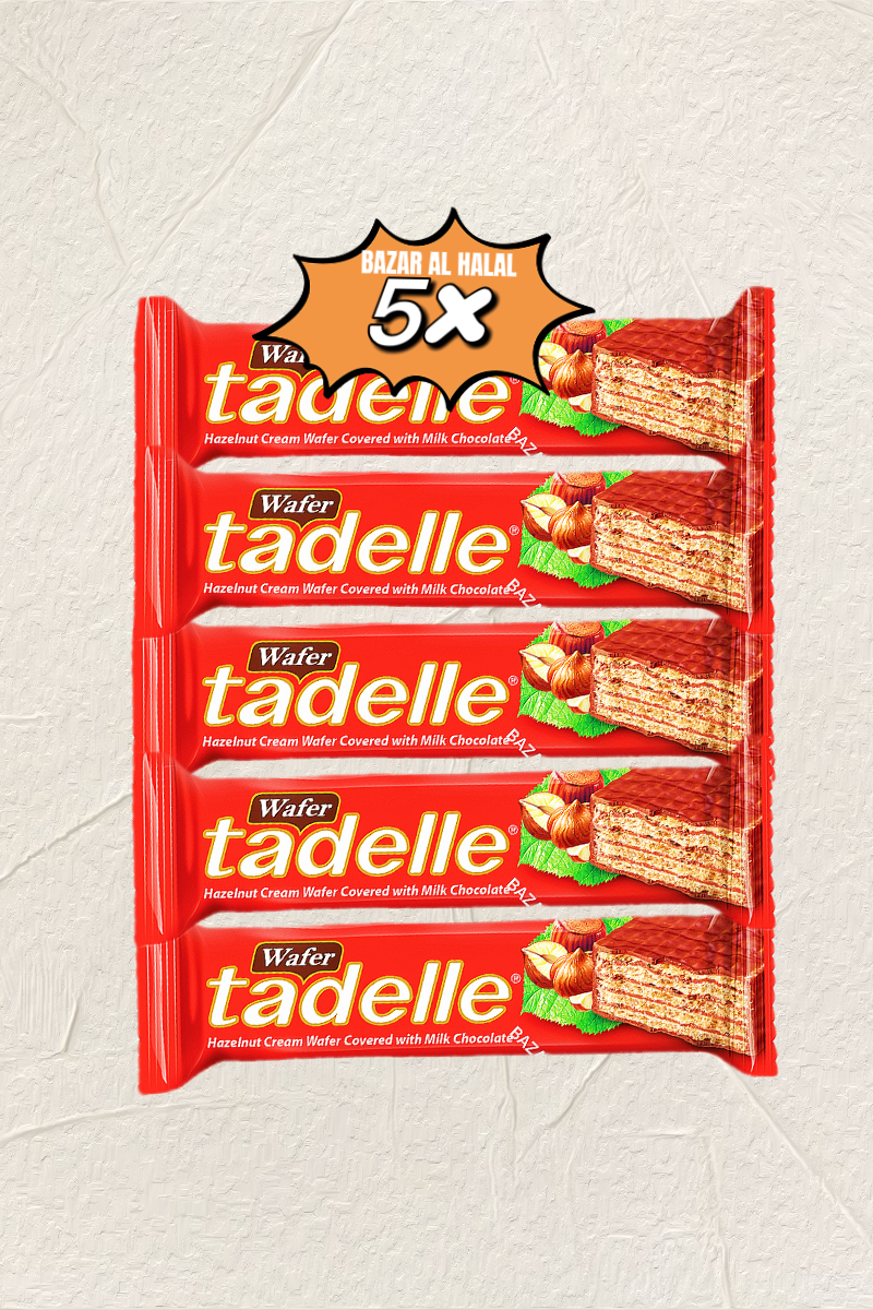 5 Pack Tadelle Milk Chocolate Wafer Bar - Hazelnut Creme