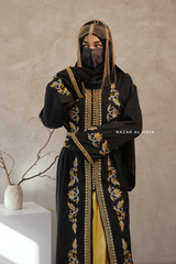 Black Reshma Moroccan Kaftan Abaya Embroidery Dress With Gold Abaya & Belt - 3 Piece Set