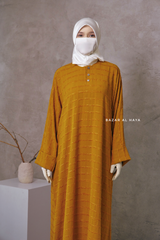 Mustard Feruza Loose Fit Abaya With Pockets - Square Pattern Jakarta Woven