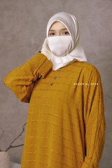 Mustard Feruza Loose Fit Abaya With Pockets - Square Pattern Jakarta Woven