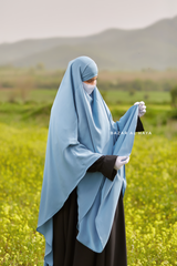 Sky Blue Munawwar Extra Long Triangle Diamond Khimar - Soft Nida