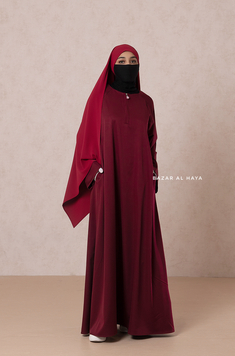 Maroon Madina Abaya - Soft Relaxed Fit - Mediumweight Silk Crepe