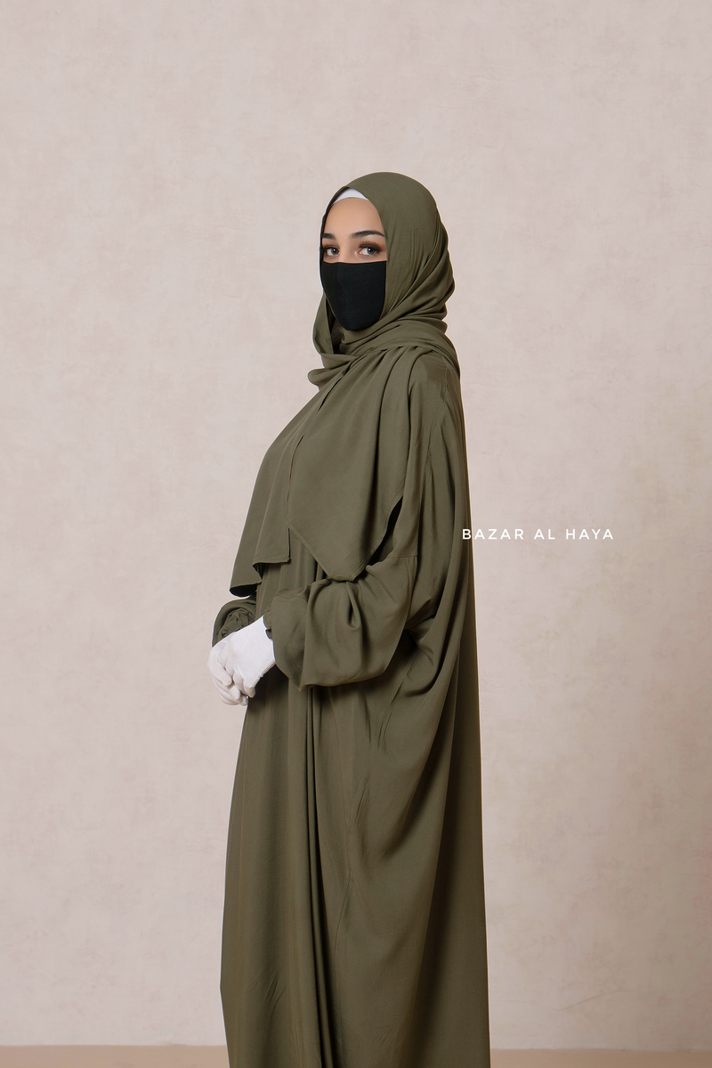 Olive Prayer / Salah Dress One Piece Jilbab 100% Cotton - Super