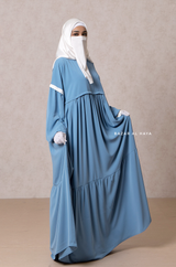 Mubina Sky Blue Tiered Abaya Dress - Loose & Wide In Nidha