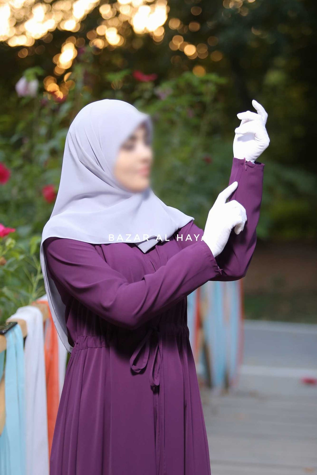 Purple Salam 3 Belted Abaya Dress Front Zipper Zipper Sleeves Ni Bazar Al Haya